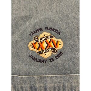 Men 2XL Logo Athletic Super‎ Bowl XXXV Tampa Florida 2001 Denim Button Up Shirt
